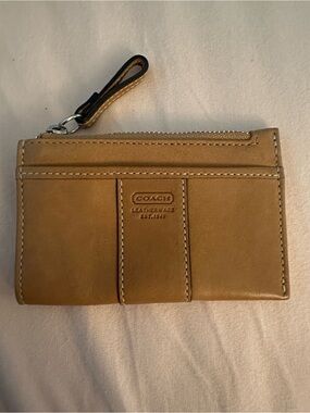 Coach Tan Leather Zip Card Pouch Wallet